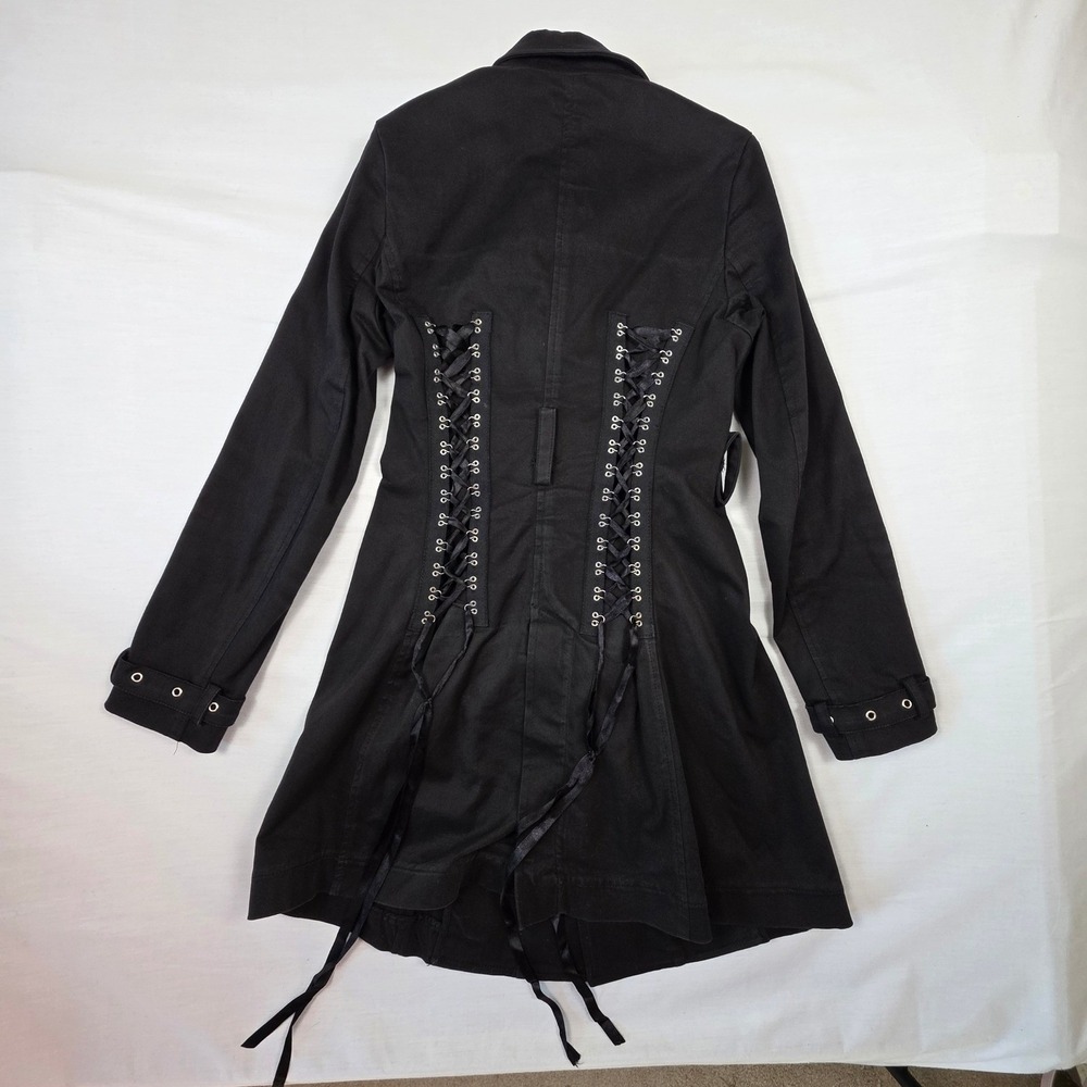 Tripp NYC Trench Coat Womens Small Black Corset Lace Up Goth Punk Vintage Pink - Picture 5 of 16